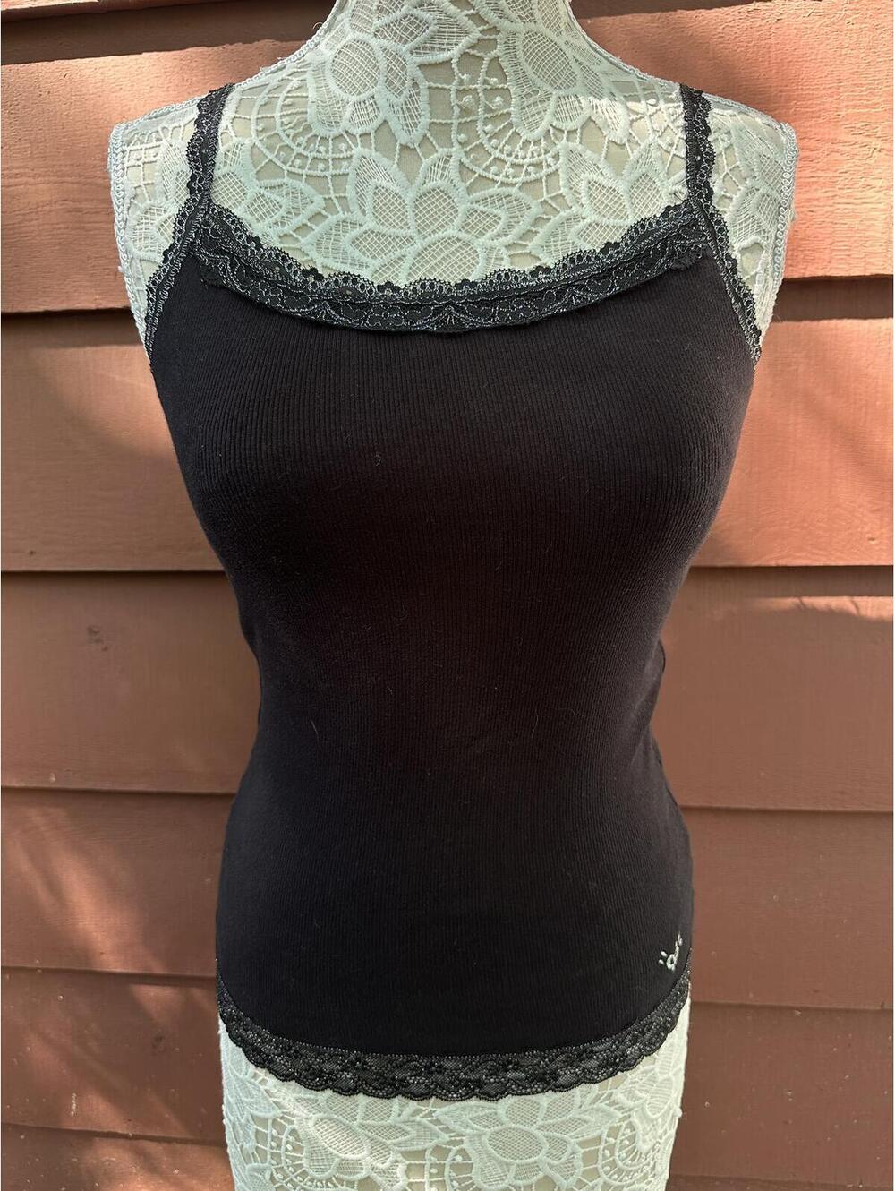 Justice Black Lace Trim Cotton Spandex Cami Top
